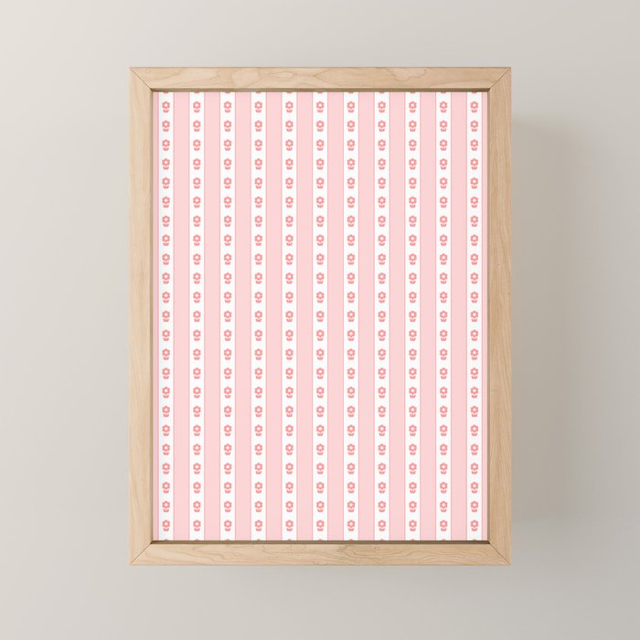 Cottage Stripes and Flowers Pattern in Pastel Pink and White Mini Art Print Gallery Image 1
