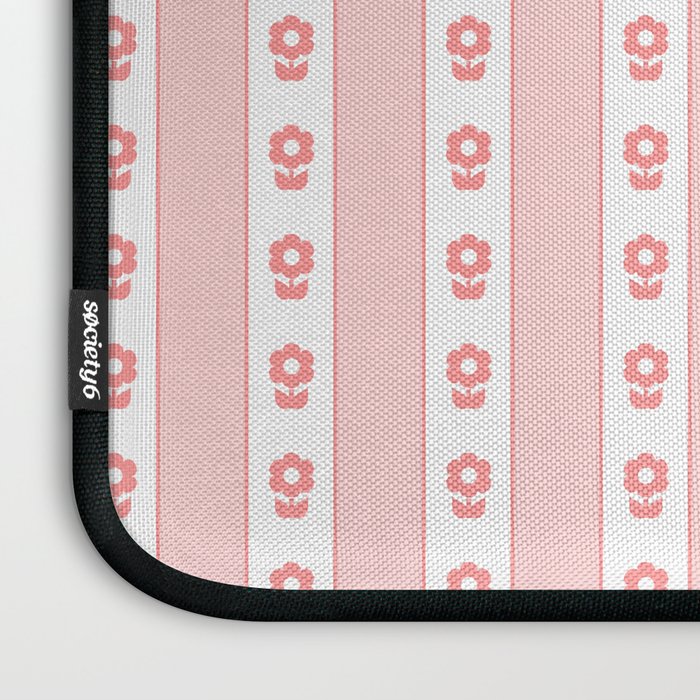 Cottage Stripes and Flowers Pattern in Pastel Pink and White Laptop Sleeve Gallery Image 3