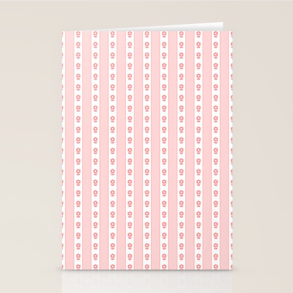 Cottage Stripes and Flowers Pattern in Pastel Pink and White Stationery Card Gallery Image 1