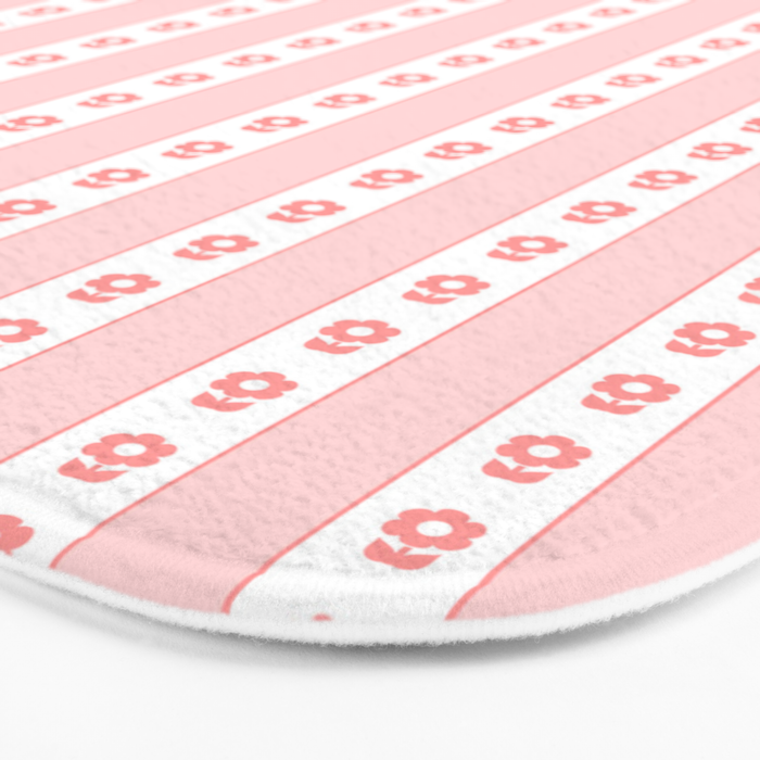 Cottage Stripes and Flowers Pattern in Pastel Pink and White Bath Mat Gallery Image 3
