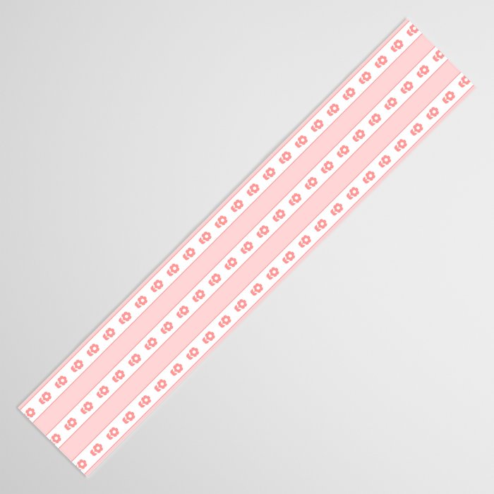 Cottage Stripes and Flowers Pattern in Pastel Pink and White Table Runner Gallery Image 3