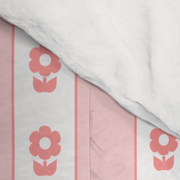 Cottage Stripes and Flowers Pattern in Pastel Pink and White Comforter Gallery Image 4