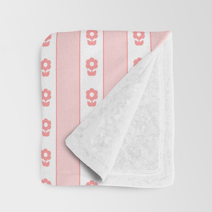 Cottage Stripes and Flowers Pattern in Pastel Pink and White Throw Blanket Gallery Image 3