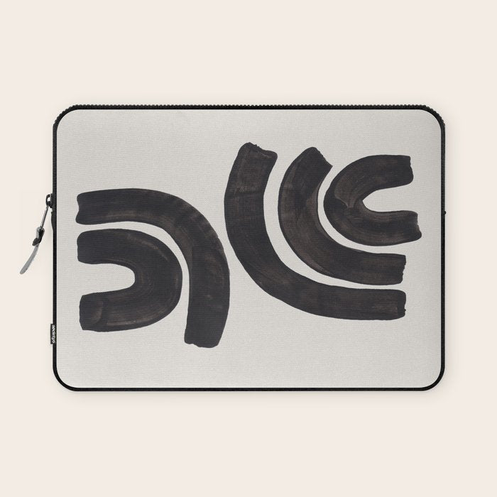 Reflection Mid Century Modern Minimalist Black Ink Painting Funky Tribal Laptop Sleeve Gallery Image 1