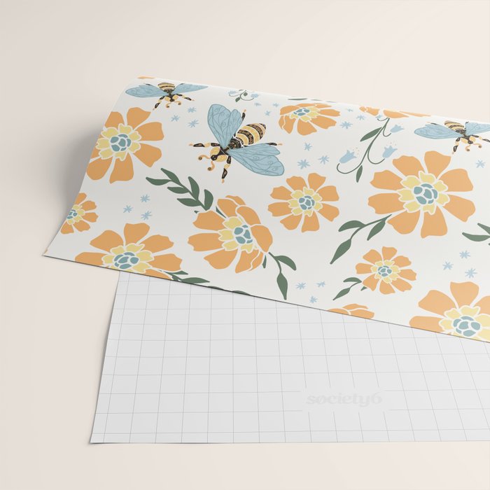 Honey Bees and Orange Flowers Wrapping Paper Gallery Image 2