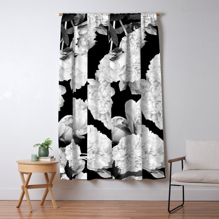 White Peony Flowers Black Background #decor #society6 #buyart Window Curtain Gallery Image 5