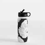 White Peony Flowers Black Background #decor #society6 #buyart Water Bottle Gallery Image 1