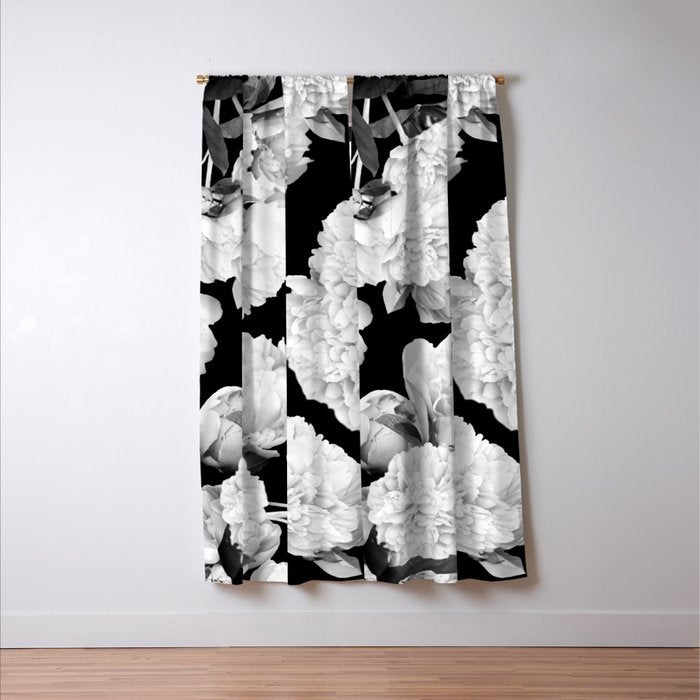 White Peony Flowers Black Background #decor #society6 #buyart Window Curtain Gallery Image 3