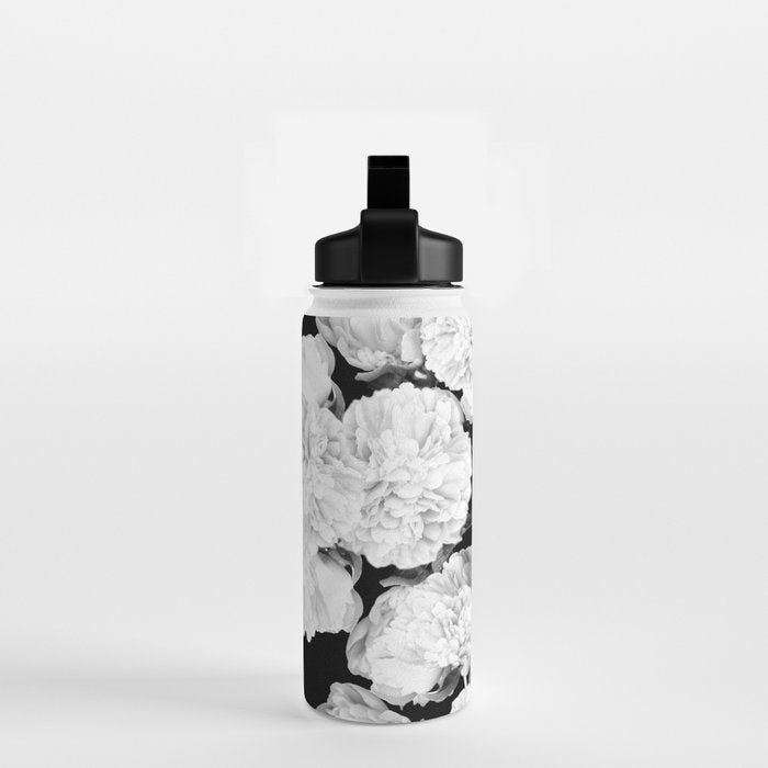 White Peony Flowers Black Background #decor #society6 #buyart Water Bottle Gallery Image 2