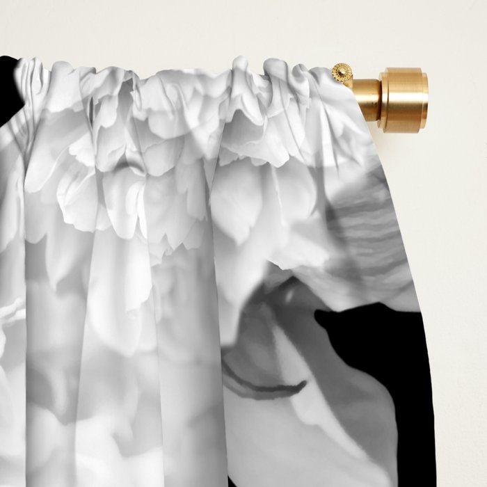 White Peony Flowers Black Background #decor #society6 #buyart Window Curtain Gallery Image 2