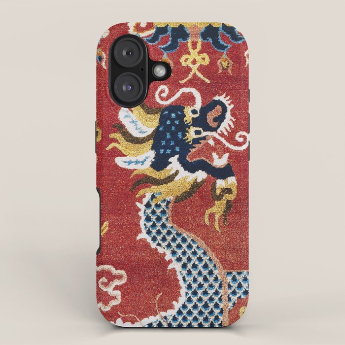 Ningxia Blue Dragon Red Background Rug Print iPhone Case Gallery Image 1