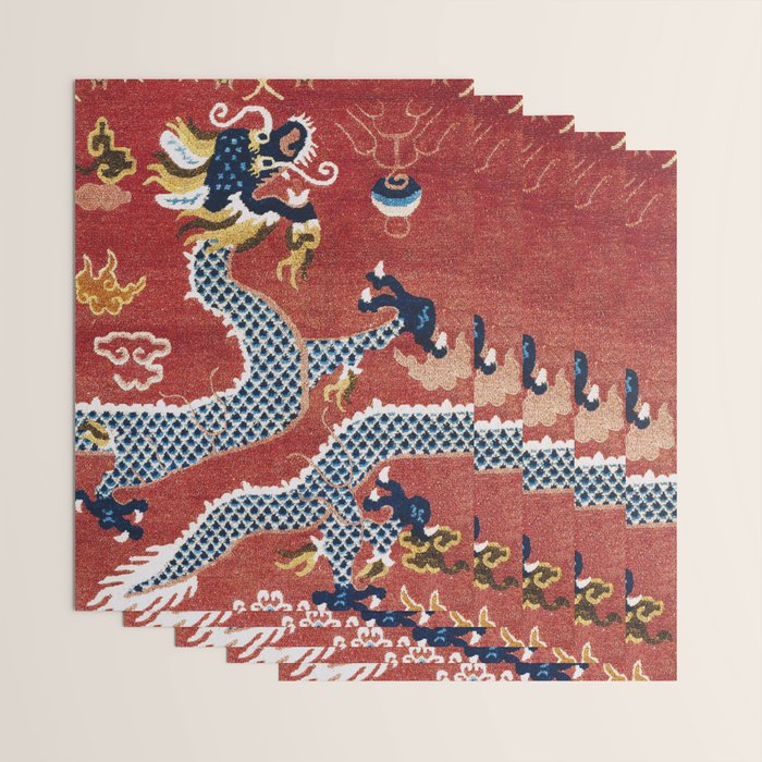 Ningxia Blue Dragon Red Background Rug Print Wrapping Paper Gallery Image 3