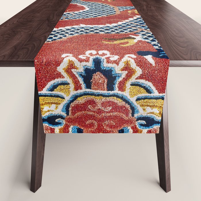 Ningxia Blue Dragon Red Background Rug Print Table Runner Gallery Image 1