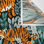 Bengal Tiger Teal Jungle Wall Tapestry Gallery Image 3