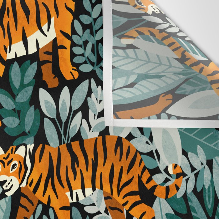 Bengal Tiger Teal Jungle Wall Tapestry Gallery Image 3