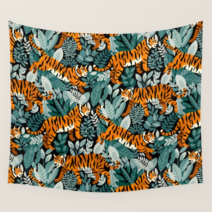 Bengal Tiger Teal Jungle Wall Tapestry Gallery Image 4