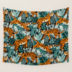Bengal Tiger Teal Jungle Wall Tapestry Gallery Image 4
