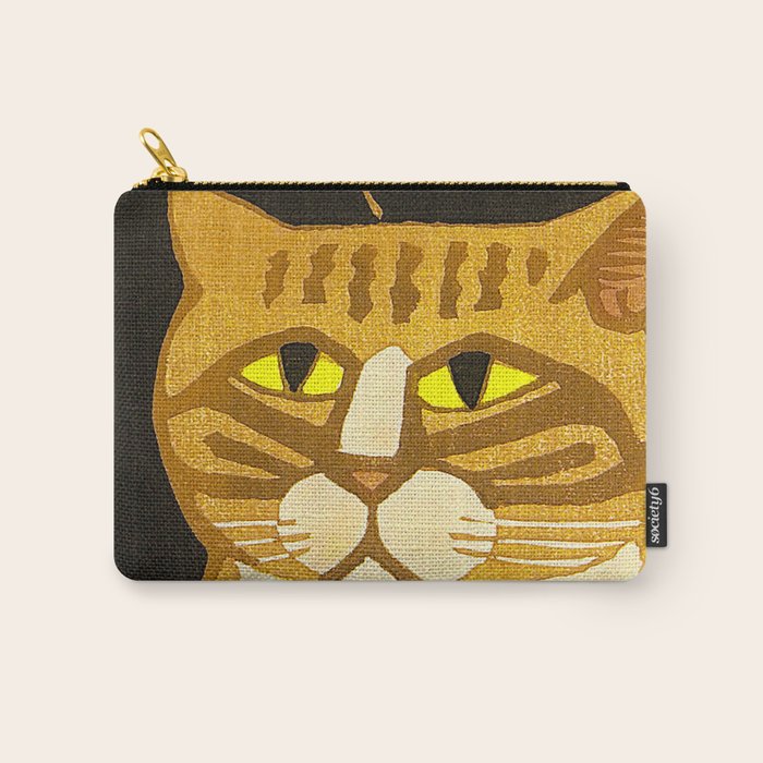 Japanese Cat Cubism Woodblock Print Cherry Blossom Midcentury Modern Carry All Pouch Gallery Image 1