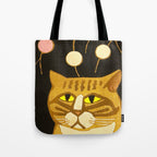 Japanese Cat Cubism Woodblock Print Cherry Blossom Midcentury Modern Tote Bag Gallery Image 1