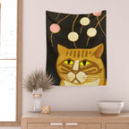 Japanese Cat Cubism Woodblock Print Cherry Blossom Midcentury Modern Wall Tapestry Gallery Image 2