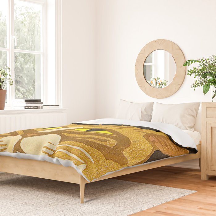 Japanese Cat Cubism Woodblock Print Cherry Blossom Midcentury Modern Duvet Cover Gallery Image 2