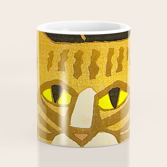 Japanese Cat Cubism Woodblock Print Cherry Blossom Midcentury Modern Coffee Mug Gallery Image 4