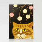 Japanese Cat Cubism Woodblock Print Cherry Blossom Midcentury Modern Stationery Card Gallery Image 2