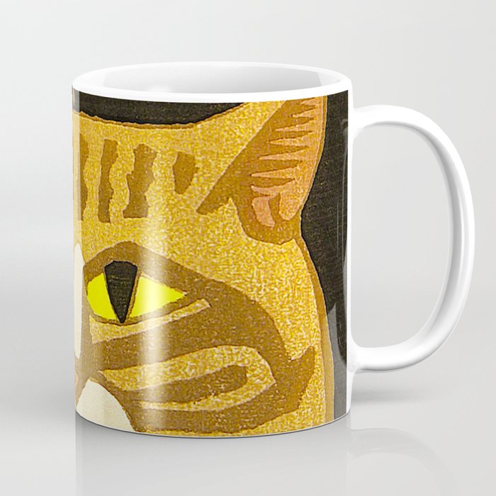 Japanese Cat Cubism Woodblock Print Cherry Blossom Midcentury Modern Coffee Mug Gallery Image 1