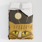 Japanese Cat Cubism Woodblock Print Cherry Blossom Midcentury Modern Duvet Cover Gallery Image 6