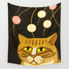 Japanese Cat Cubism Woodblock Print Cherry Blossom Midcentury Modern Wall Tapestry Gallery Image 4