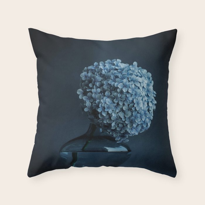 Flowers - Dark Blue Hydrangea Still Life Throw Pillow Gallery Image 6