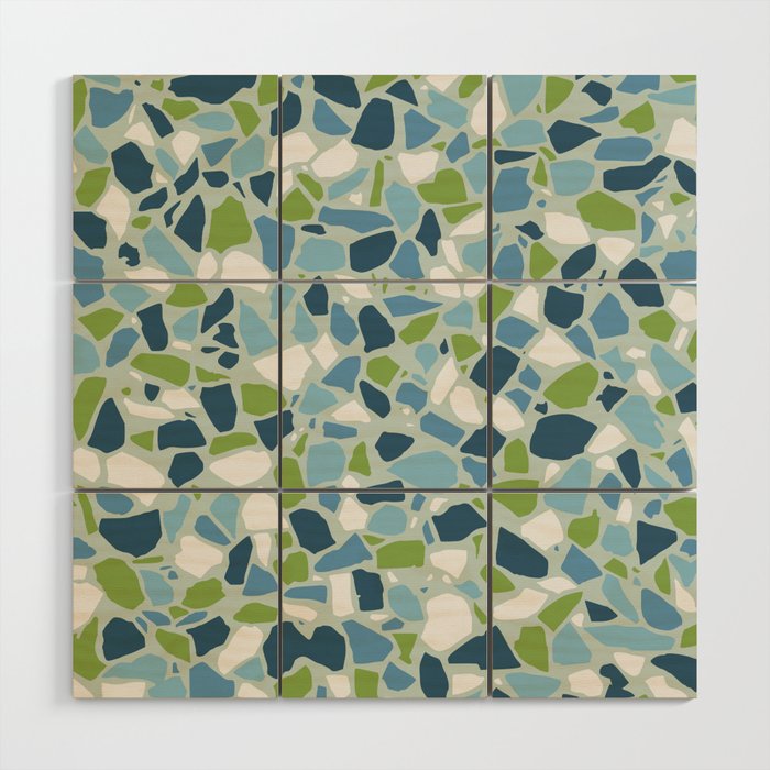 Terrazzo Mosaic Pattern, Teal Blue, Green, White Wood Wall Art Gallery Image 1