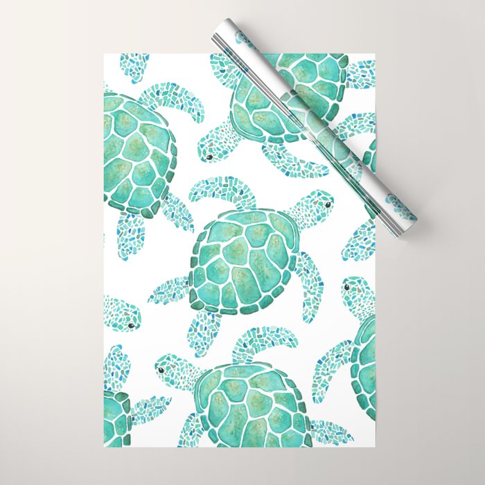 Sea Turtle Pattern - Blue Wrapping Paper Gallery Image 1