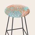Festive, Floral Prints, Orange and Teal, Abstract Art Stool Gallery Image 2