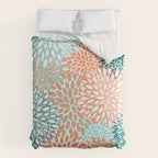 Festive, Floral Prints, Orange and Teal, Abstract Art Comforter Gallery Image 6