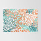 Festive, Floral Prints, Orange and Teal, Abstract Art Rug Gallery Image 2