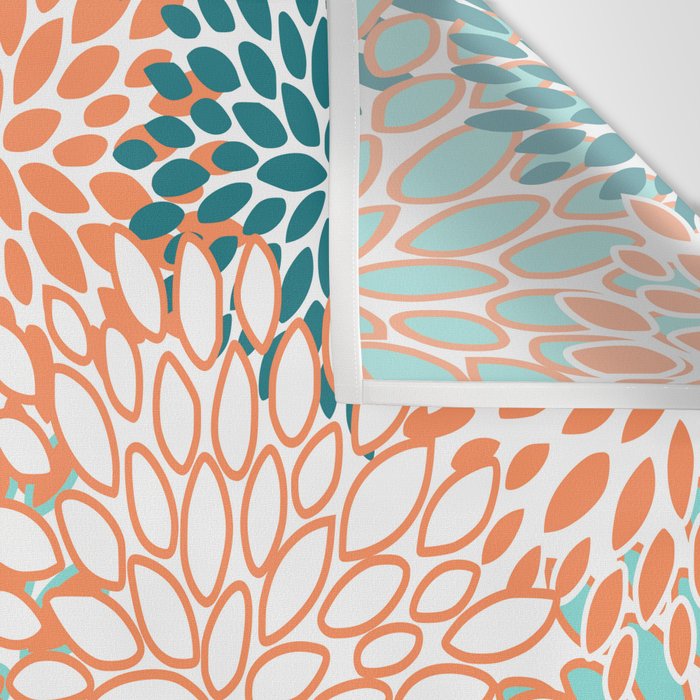 Festive, Floral Prints, Orange and Teal, Abstract Art Wall Tapestry Gallery Image 3