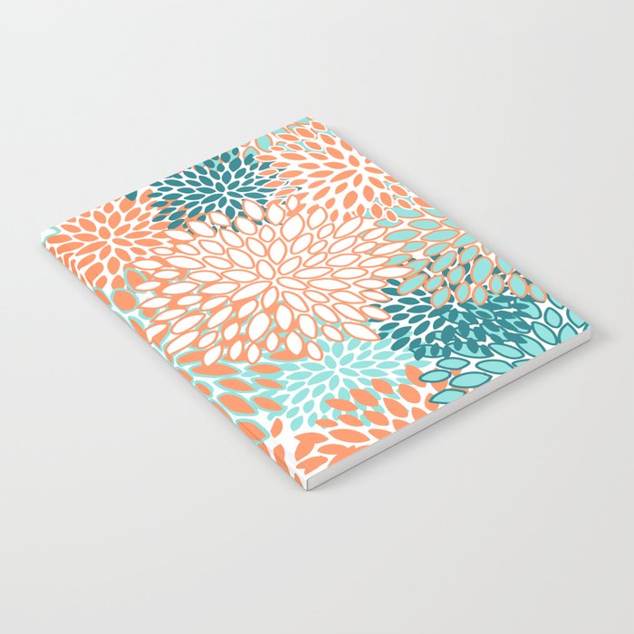 Festive, Floral Prints, Orange and Teal, Abstract Art Notebook Gallery Image 1