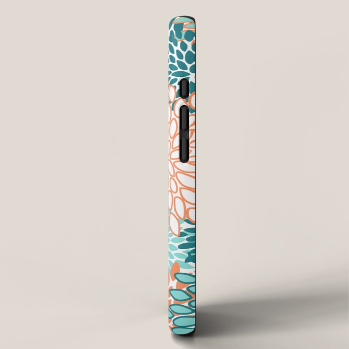 Festive, Floral Prints, Orange and Teal, Abstract Art iPhone Case Gallery Image 2