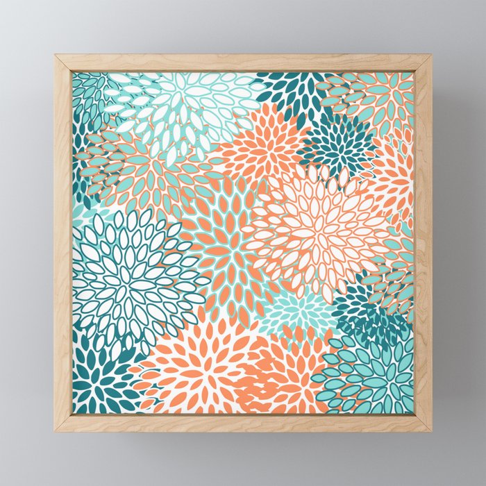 Festive, Floral Prints, Orange and Teal, Abstract Art Mini Art Print Gallery Image 1