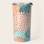 Festive, Floral Prints, Orange and Teal, Abstract Art Travel Mug Gallery Image 2