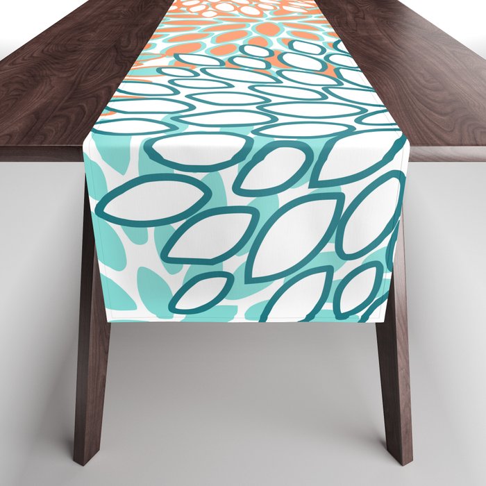 Festive, Floral Prints, Orange and Teal, Abstract Art Table Runner Gallery Image 1