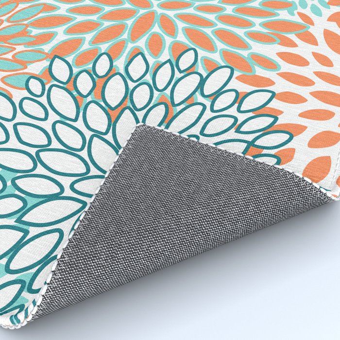 Festive, Floral Prints, Orange and Teal, Abstract Art Rug Gallery Image 4