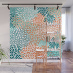 Festive, Floral Prints, Orange and Teal, Abstract Art Wall Mural Gallery Image 1