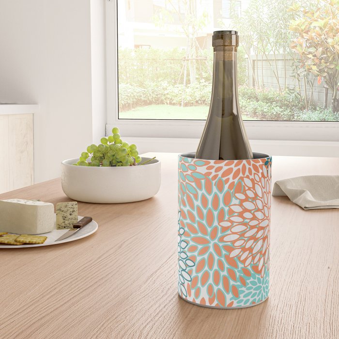 Festive, Floral Prints, Orange and Teal, Abstract Art Wine Chiller Gallery Image 4