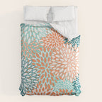 Festive, Floral Prints, Orange and Teal, Abstract Art Duvet Cover Gallery Image 6
