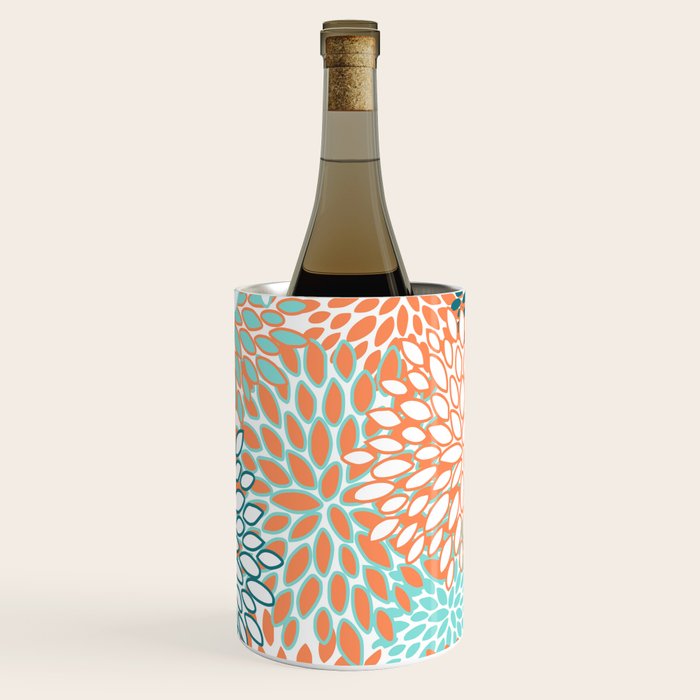 Festive, Floral Prints, Orange and Teal, Abstract Art Wine Chiller Gallery Image 1