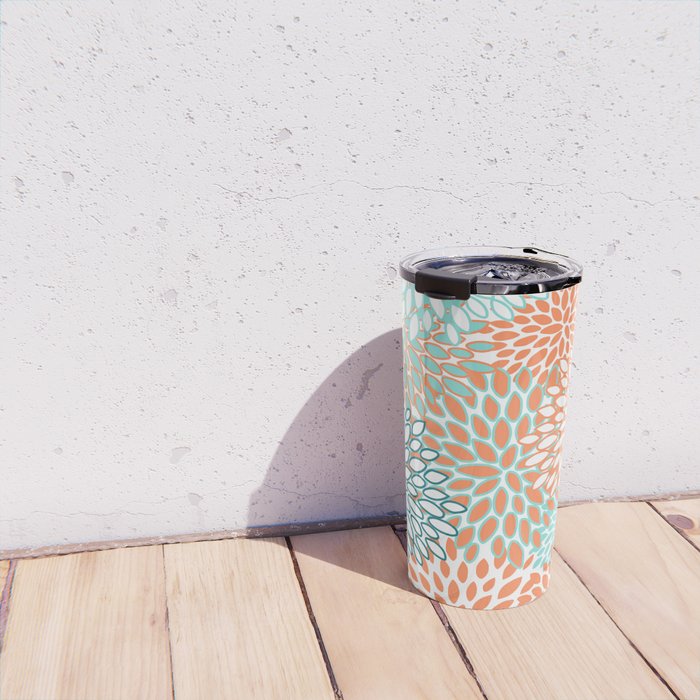 Festive, Floral Prints, Orange and Teal, Abstract Art Travel Mug Gallery Image 4
