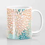 Festive, Floral Prints, Orange and Teal, Abstract Art Coffee Mug Gallery Image 1