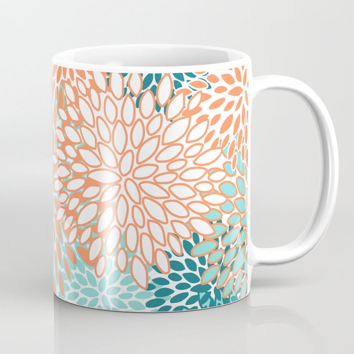 Festive, Floral Prints, Orange and Teal, Abstract Art Coffee Mug Gallery Image 1